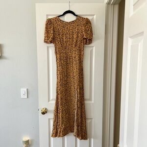 AFRM Jamie Golden Leopard Open Back short sleeve Midi dress Small